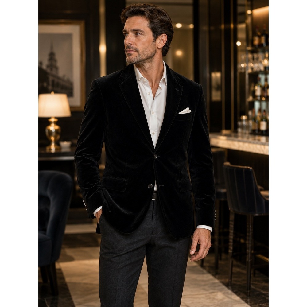 Inserch Black Velvet Blazer Men's 38R Made in Italy Quiet Luxury Evening
